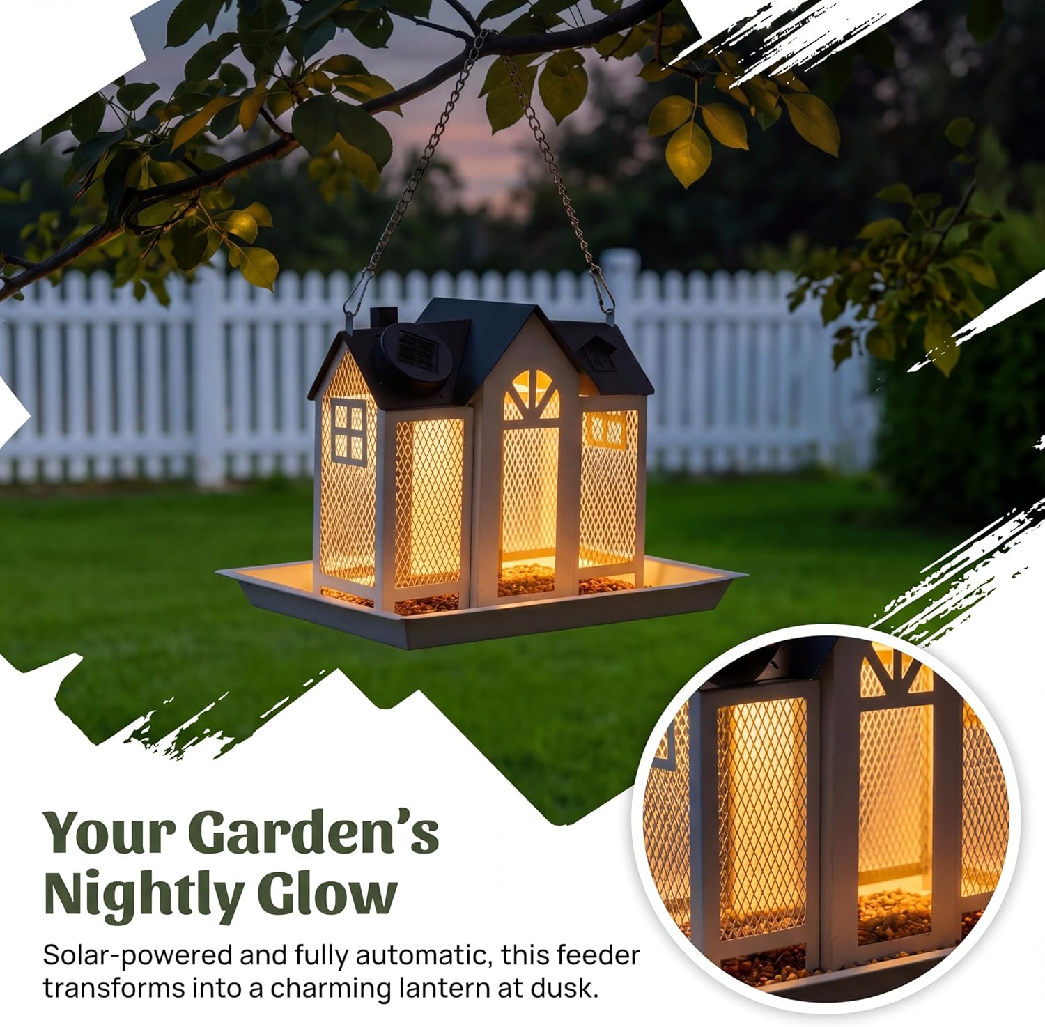 Solar Bird Feeder for Outdoors Hanging – Heavy Duty Metal Wild Bird Feeders with Solar Light & 5 Bird ID Cards – Chew Resistant Seed Feeder for Cardinal, Unique Gifts for Mom