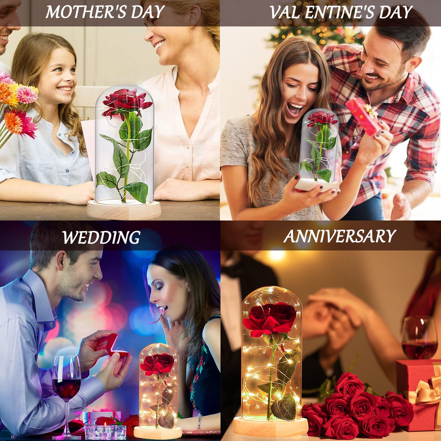 La bella e la bestia rosa, fiori per sempre rosa in Cupola trasparente con striscia luminosa a LED, per San Valentino, anniversario di matrimonio, festa della mamma, decorazioni per l'ufficio a casa