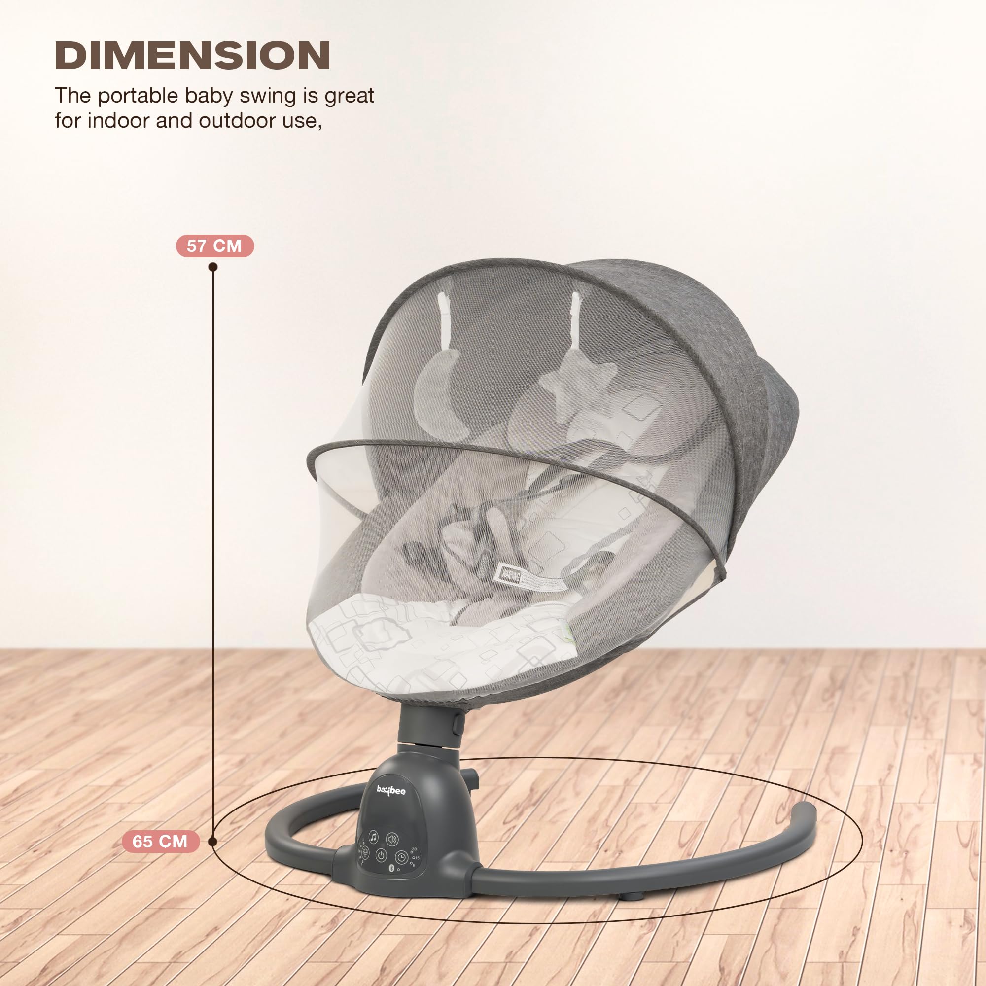 BAYBEE Plastic Automatic Electric Swing Cradle for New Born Baby with Adjustable Swing Speed, Remote | Infant Rocker, with Mosquito Net, Safety Belt, Music, & Toys | Swing for Baby (Grey) - Image 7 thumbnail