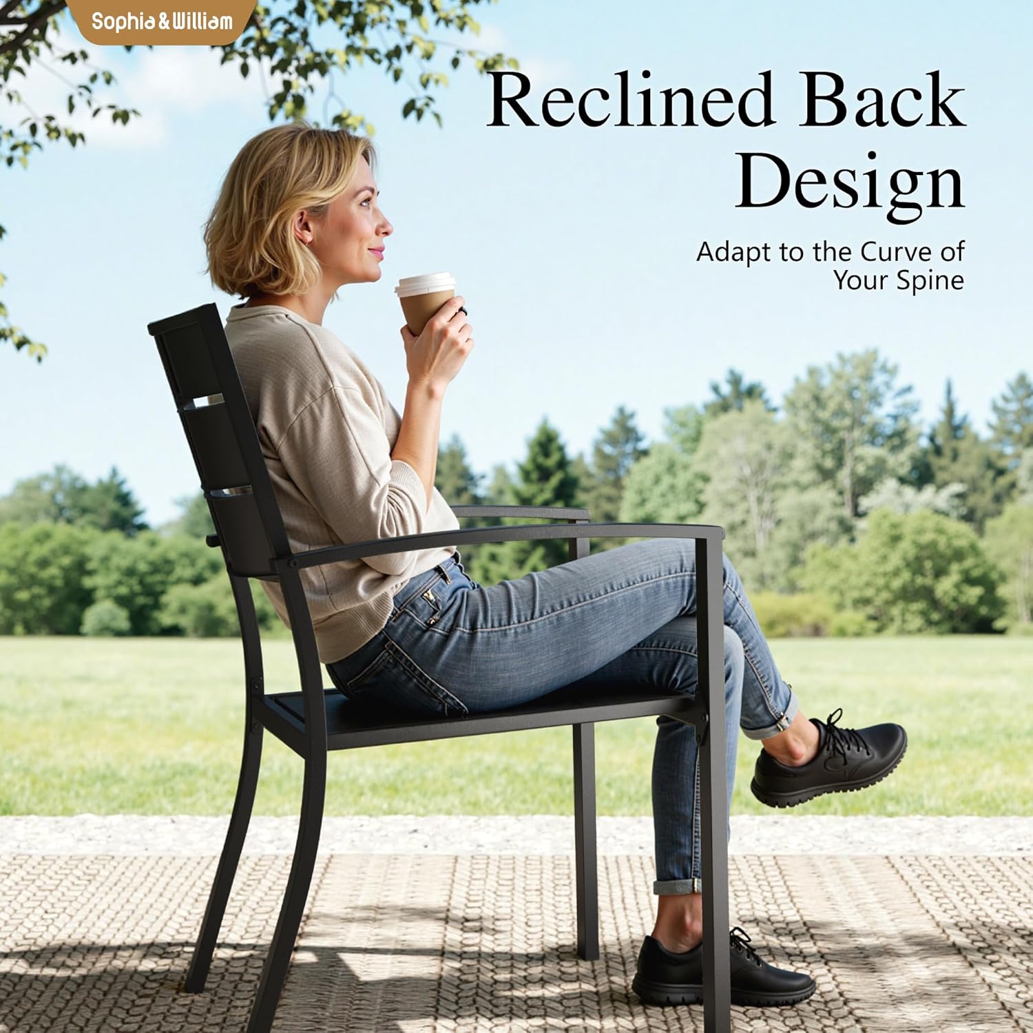 Sophia & William Metal Patio Outdoor Table and Chairs 5 Piece Dining Set - 37" Square Bistro Table and 4 Backyard Garden Chairs, Table with 1.57" Umbrella Hole