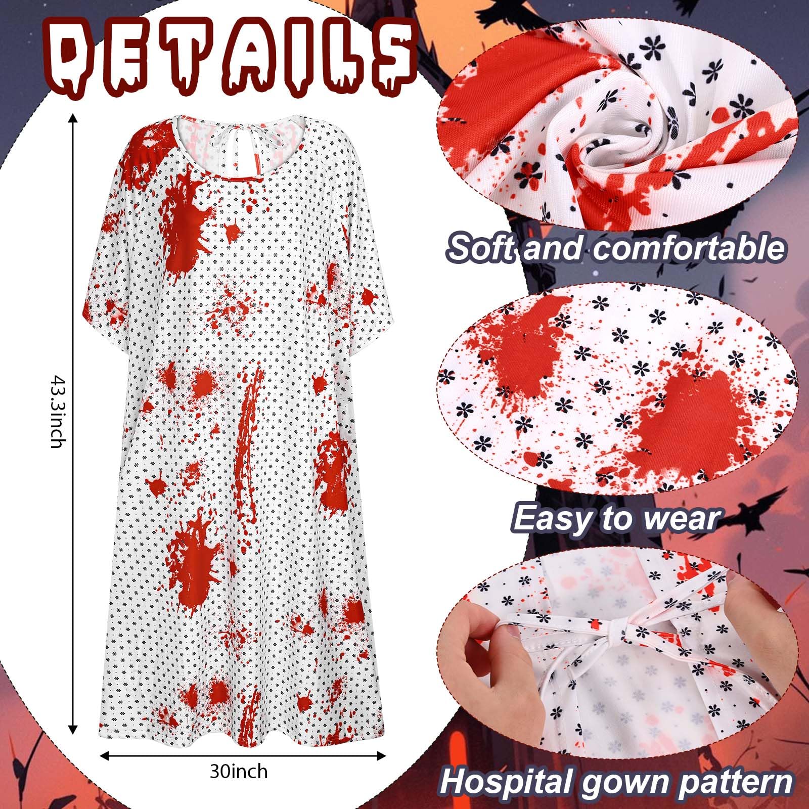 7 Pcs Halloween Couple Medical Costume Hospital Doctor Surgeon Gown Patient Gown Fake Blood Gauze for Halloween Adult Men Women Couple Cosplay Party Dress Up
