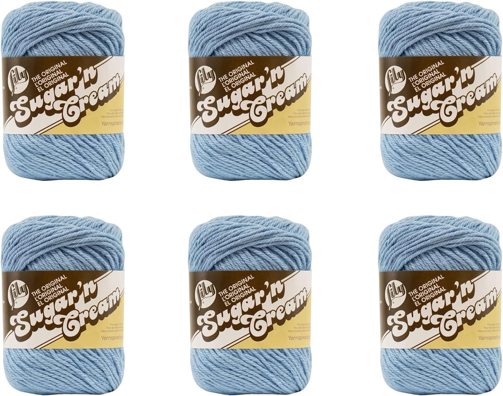 Sugar'N Cream Light Blue Yarn - 6 Pack of 71g/2.5oz - Cotton - 4 Medium (Worsted) - 120 Yards - Knitting/Crochet