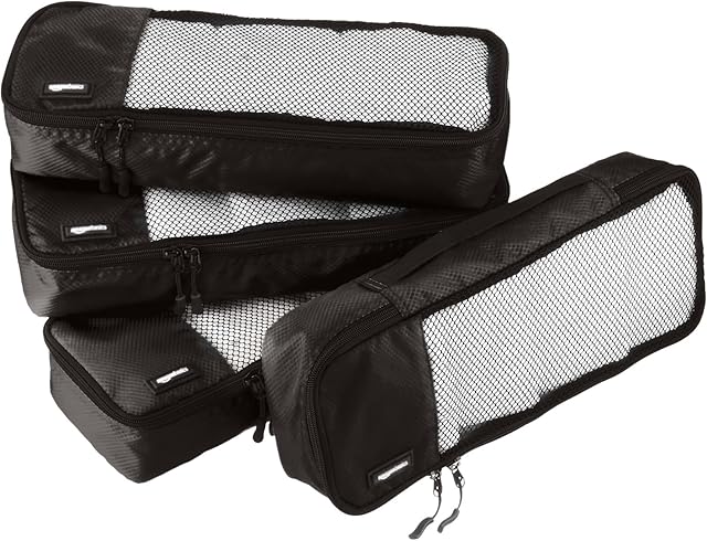 Amazon Basics 4 Piece Packing Travel Organizer Cubes Set - Slim, Black