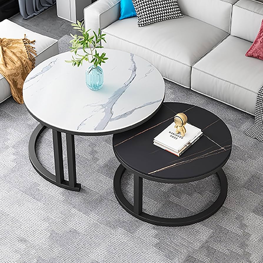 お洒落 ネストテーブル ローテーブル 大理石柄 マルテーブルコーヒーテーブル Amazon.co.jp: ネストテーブル、大理石 ローテーブル、センター