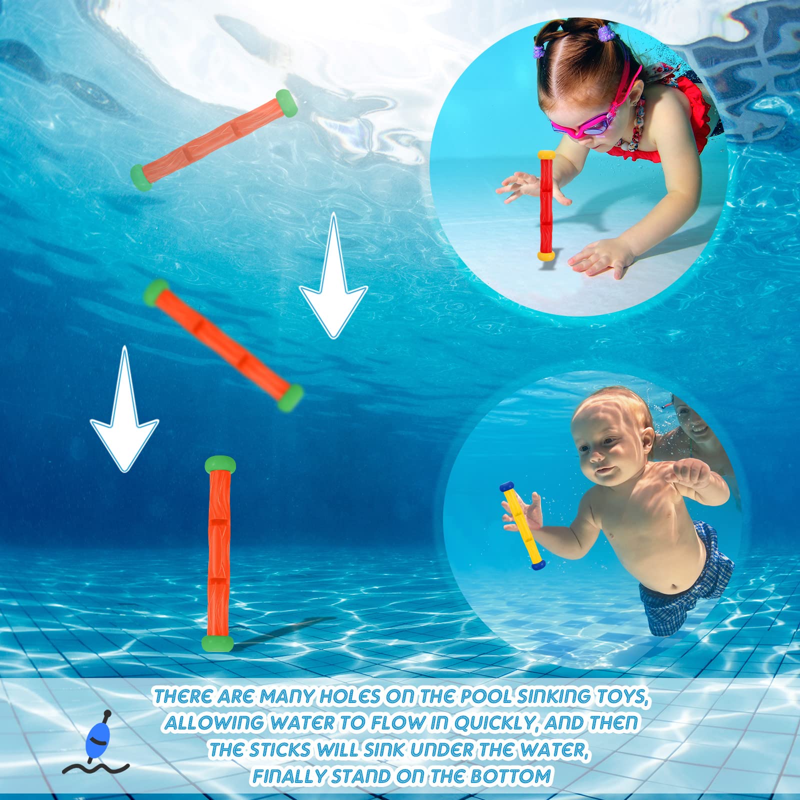 Lewtemi 10 Pcs Diving Sticks Pool Toys for Kids Underwater Training Sinking Throwing Colorful Swimming Toy Sticks Summer Swim Training Water Fun Pool Games 0.9 x 7.8 Inches - Image 5