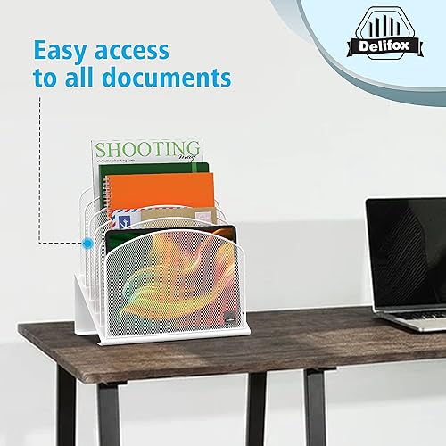 Miniatura 5 de Organizador de archivos de escritorio inclinado, soporte vertical de 5 secciones, soporte de metal clasificador de archivos para oficina y aula