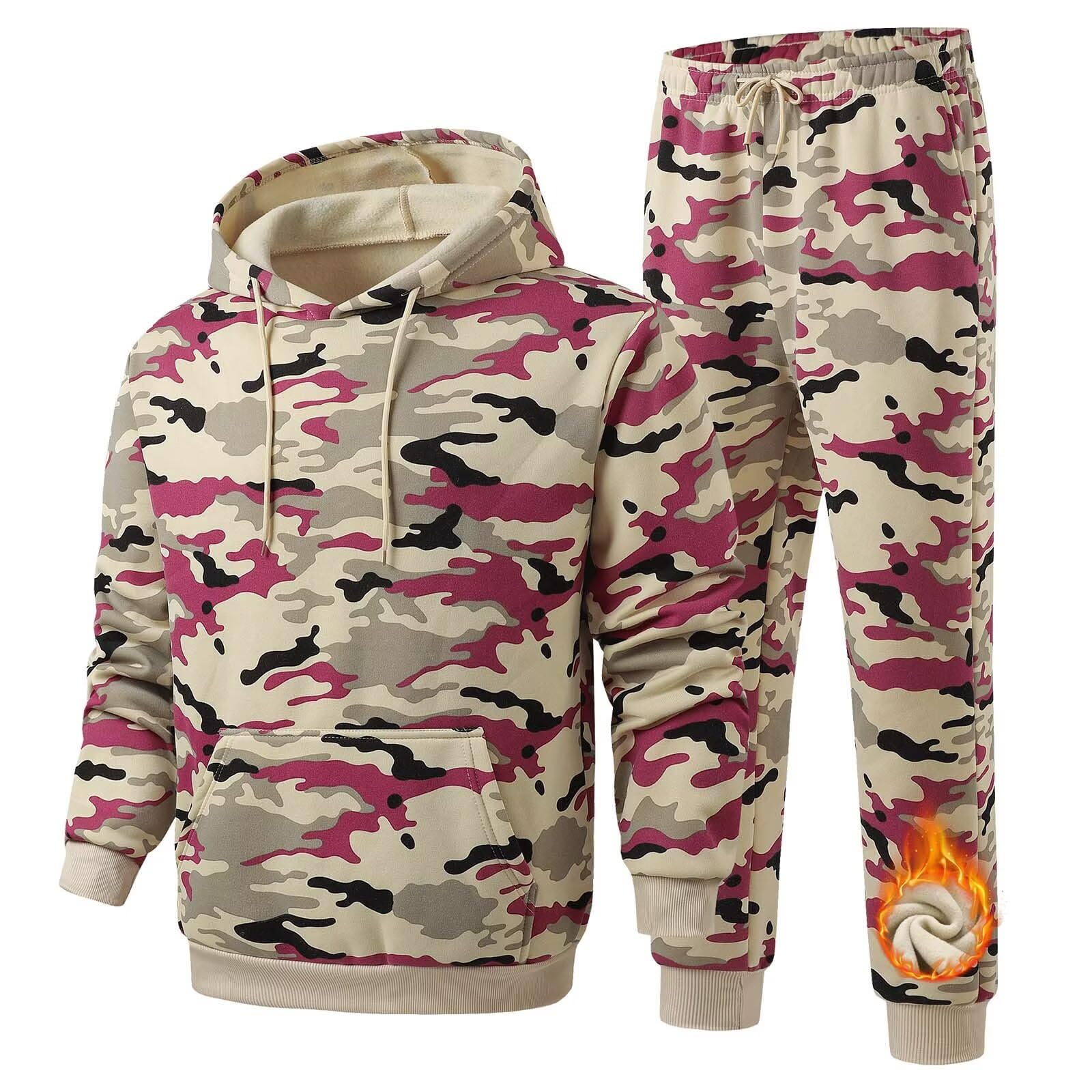 2 Piezas Hombre Chándal Invierno Chandal Hombre Completo Polar Conjunto de Chándal Camuflaje para Otoño Casual Deporte,S-2XL