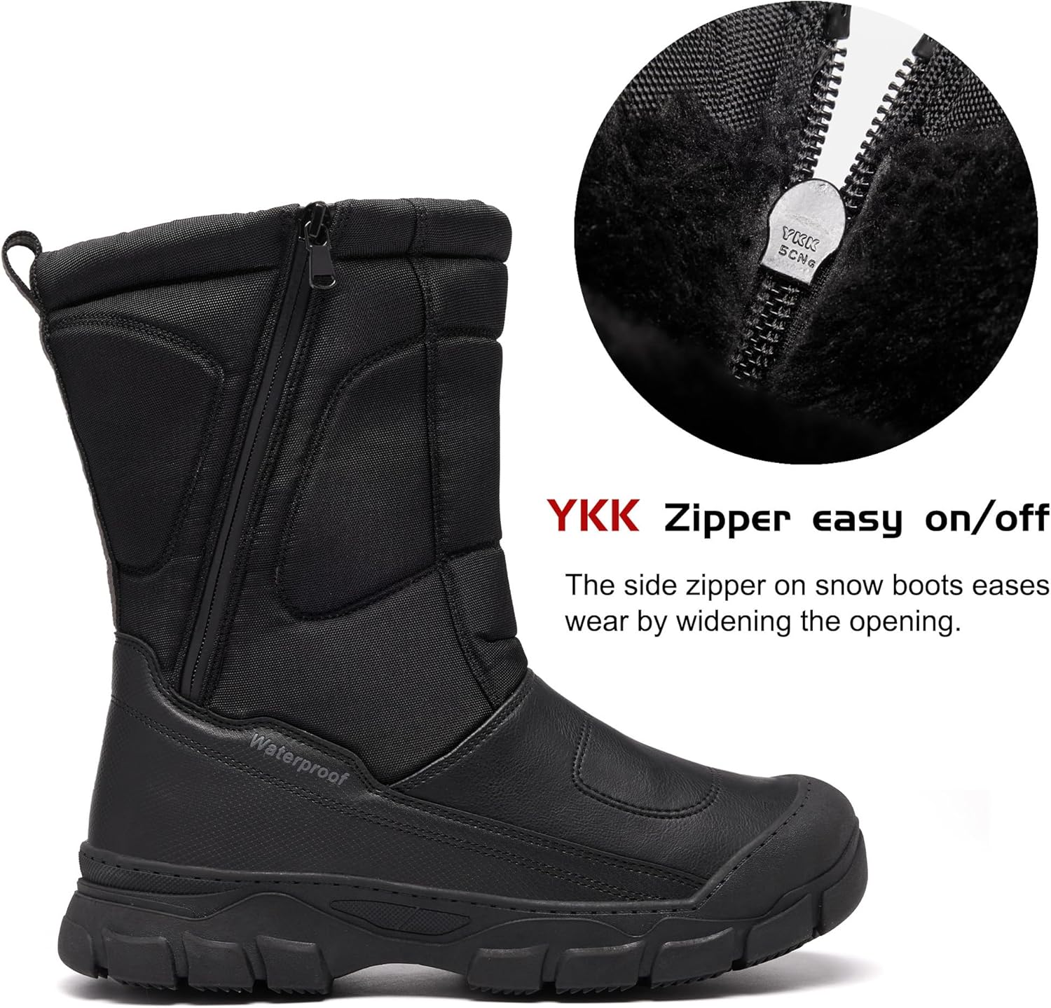 Men’s Snow Boots Winter Waterproof Warm Boots Zipper Closure Outdoor Cold Weather Insulated Shoes - Image 5