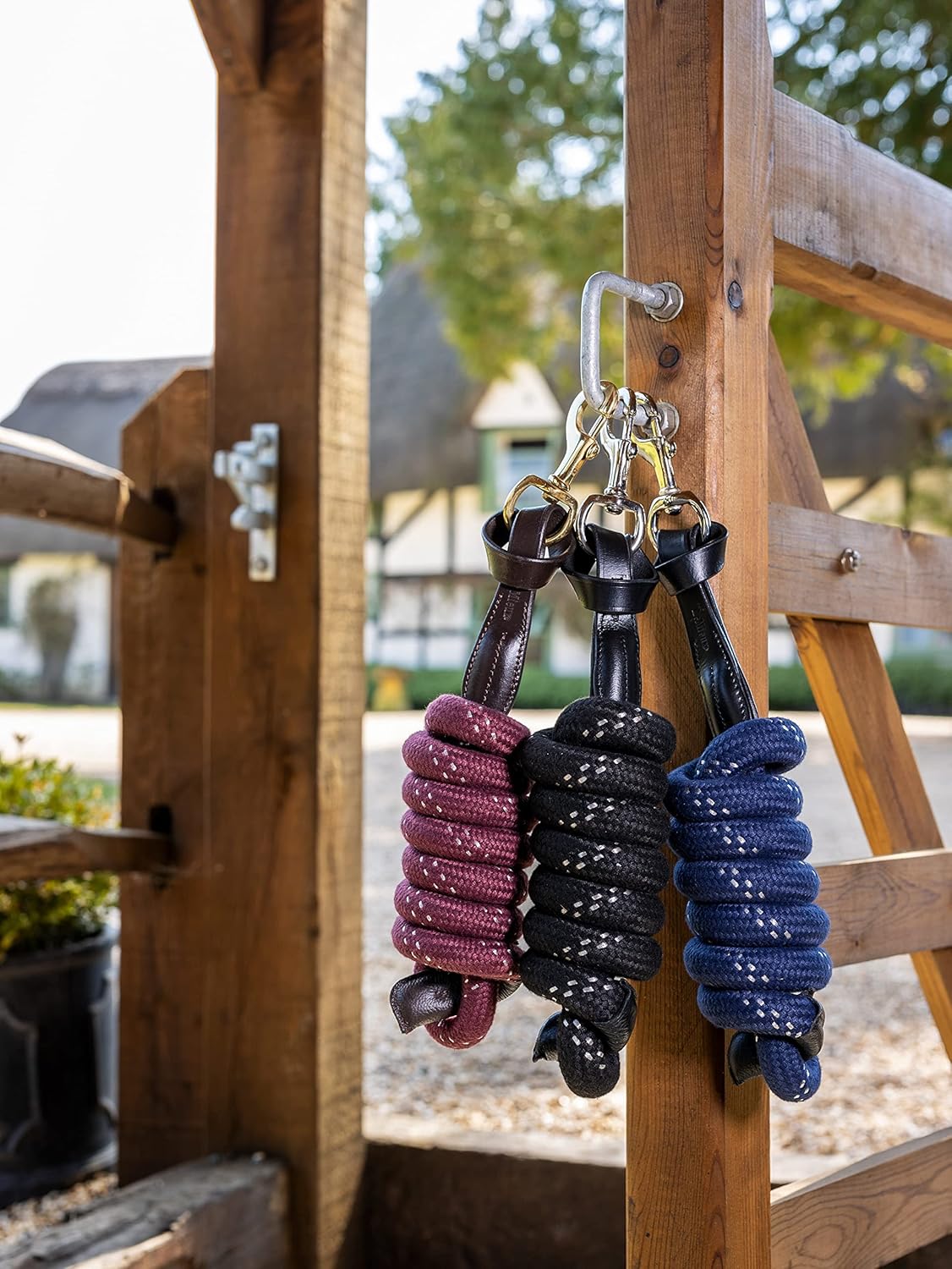 LeMieux Lasso Leadrope for Horses - Woven & Leather - Strong Brass Trigger Clip - One Size - Black