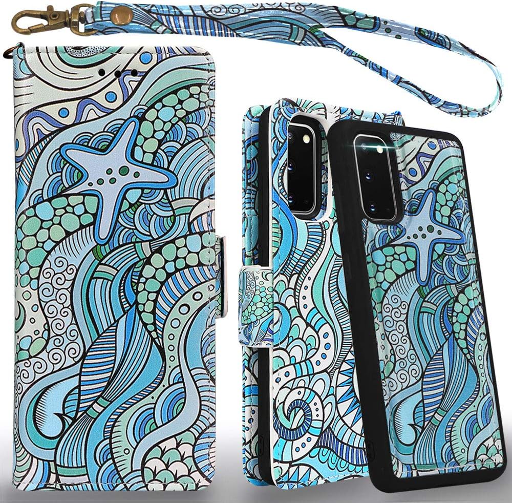 Mefon Galaxy S20 Detachable Wallet Case, Wireless Charging Compatible, Durable Slim, 2 in 1 Magnetic Detachable Flip Cover Leather Folio Phone Cases for Samsung Galaxy S20 5G 6.2" (Starfish Ocean)
