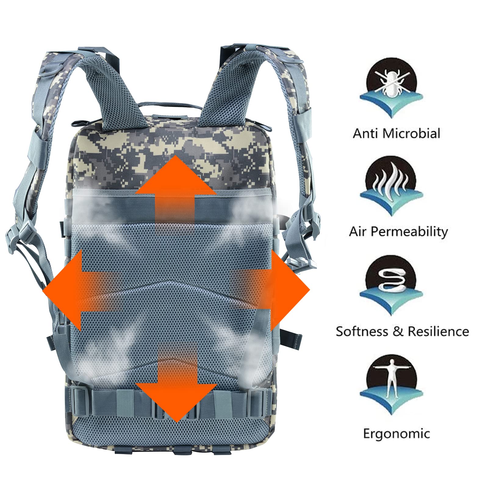Delgeo Mochila Tactica 45L Militar, Gran Capacidad 45 * 30 * 20cm Mochila Crossfit, Plegable Impermeable Mochila Para Montañismo,Senderismo,Camping y Viajes (Vistoso)