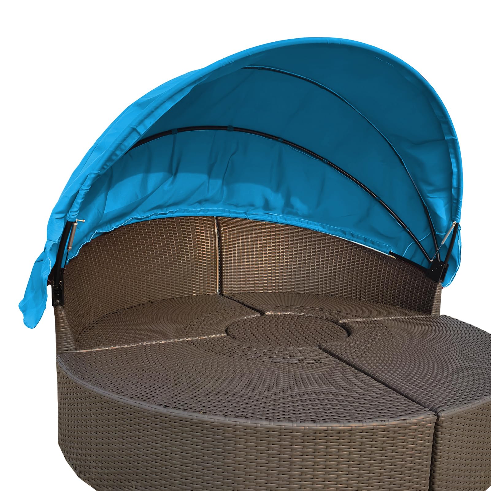Toldo de repuesto para sofá cama exterior de 66 pulgadas, fácil de instalar, funda redonda para tumbonas de mimbre, sin herramientas, azul cielo, perfecto para relajarse en el patio y el jardín