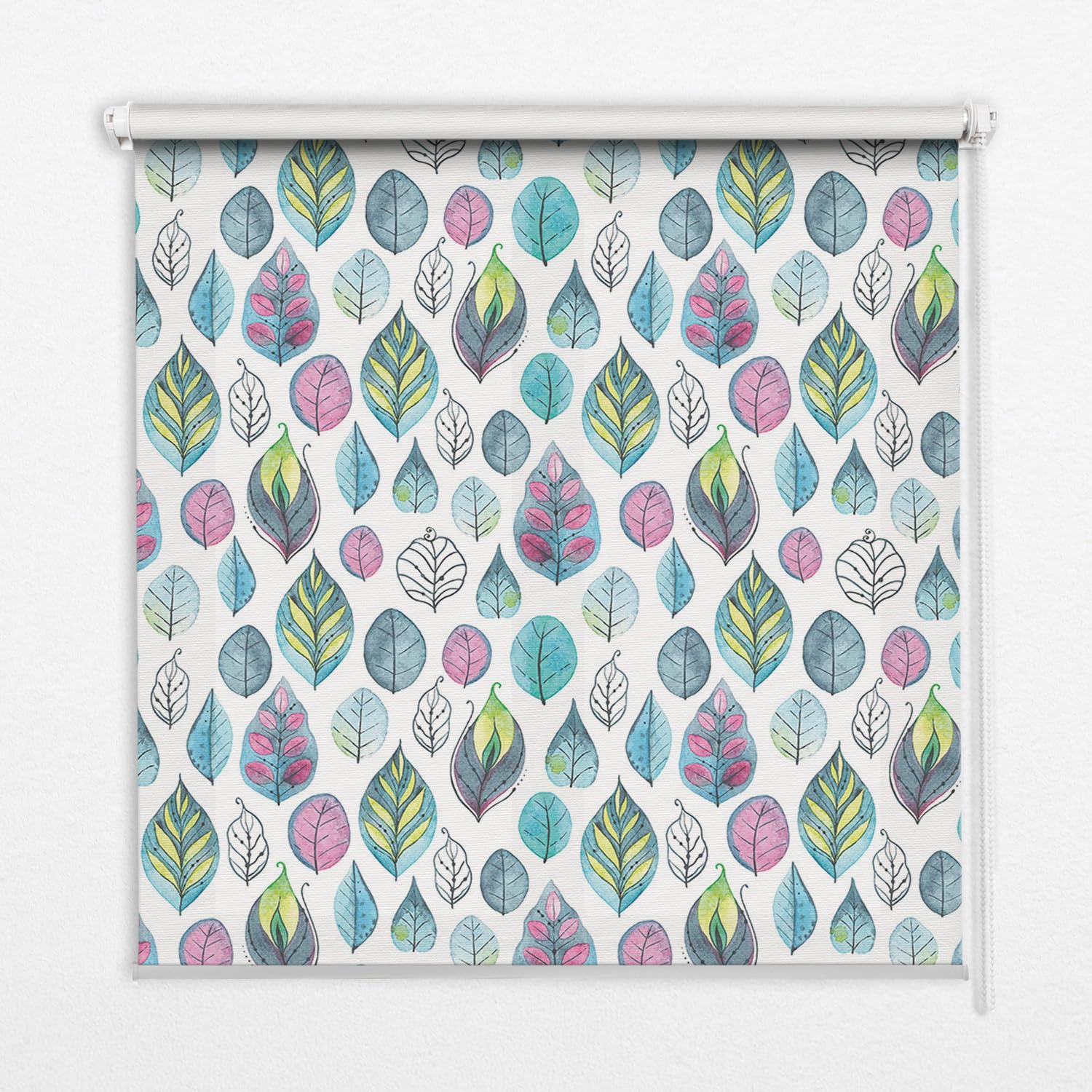 Store enrouleur sans perçage 140x180cm perméable à motif feuilles colorées