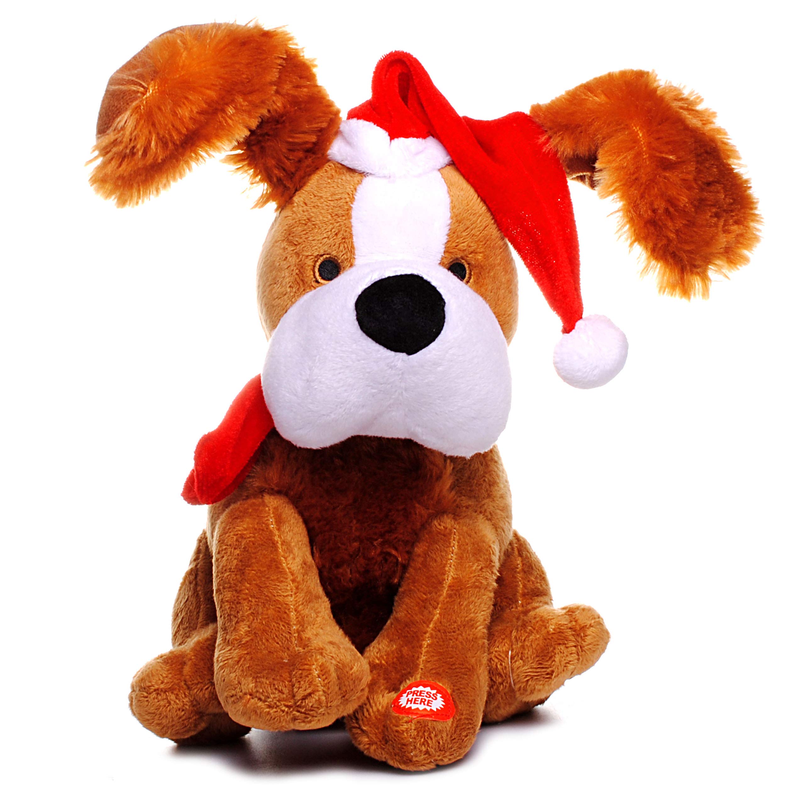alles-meine.de GmbH 2 Stück XL - singende & tanzende - Hunde - Jingle Bells - Plüschtier mit Sound & Bewegung - 26 cm - aus Stoff/Plüsch - Weihnachtsmann/Weihnachtshund/W..