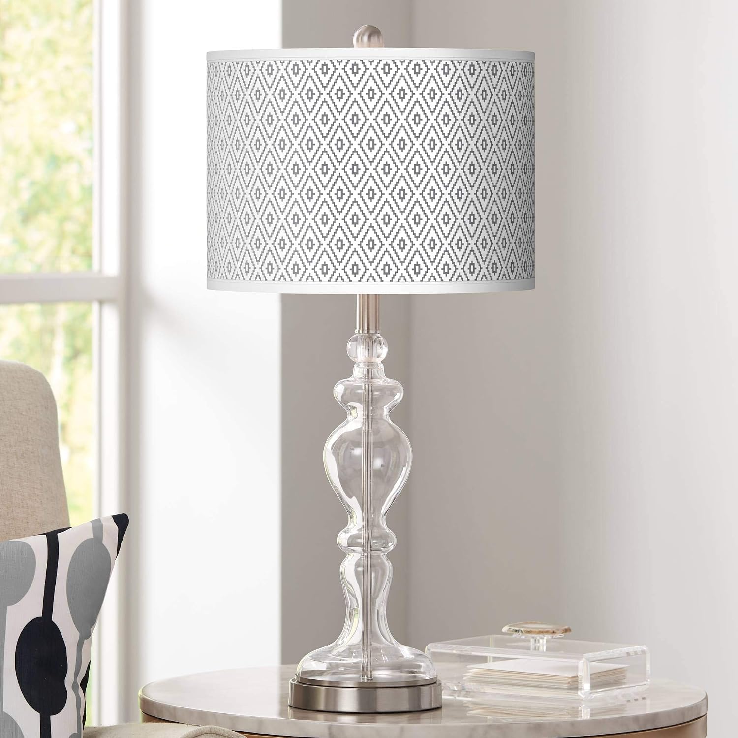 Apothecary 28" Aqua Mosaic Print Shade Clear Glass Table Lamp