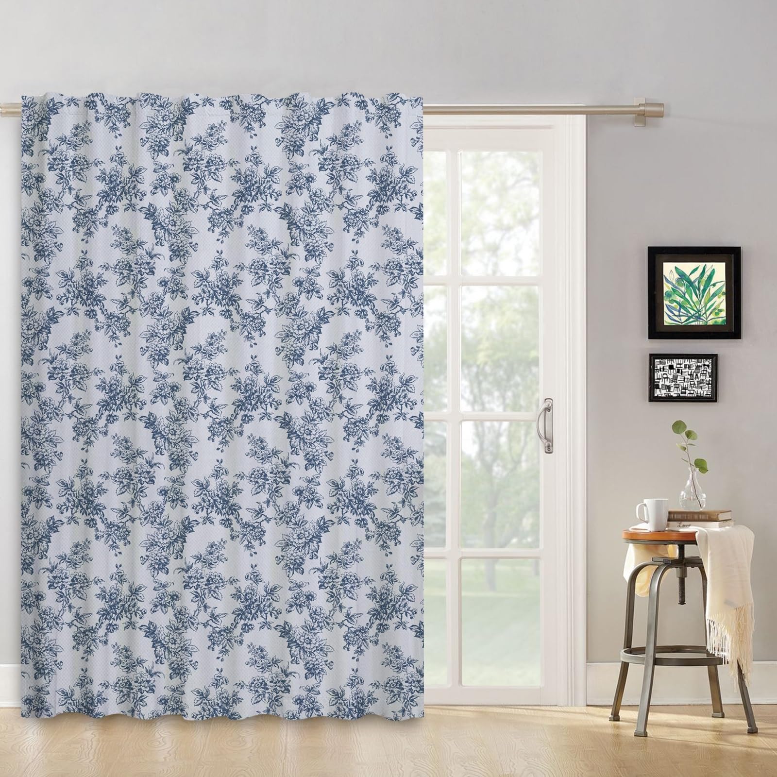 Rideaux Floraux Vintage pour Chambre Rideaux de Ferme Fleur Bleue Style Cottage de Campagne Rideaux à Motifs Passe-Tringle Miteux Chic Traitement de Fenêtre Salon Pergola 135x245cm 1 Panneau