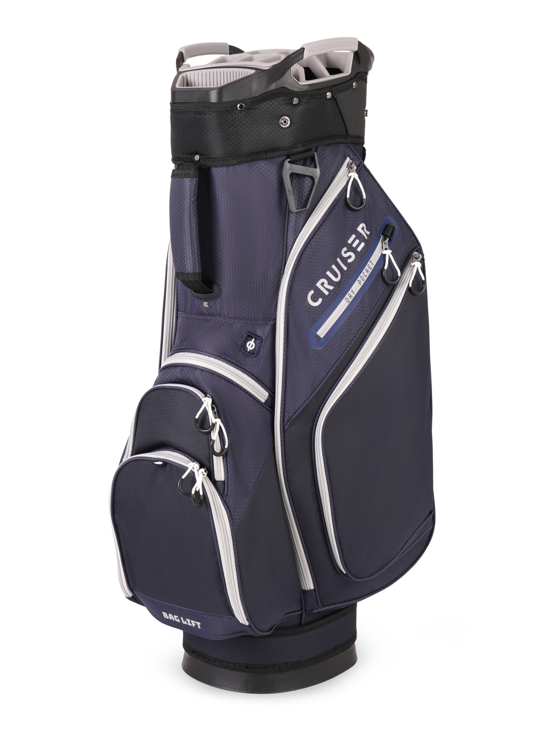 Cruiser Golf Nova Cart/Trolley Golf Bag – Lightweight 2.5kg Premium 14-Way Rubber-Lined Divider Top with Putter Well (11” Top), 9 Pockets, Waterproof Valuables Pocket, Cooler Pocket (Navy/Grey)