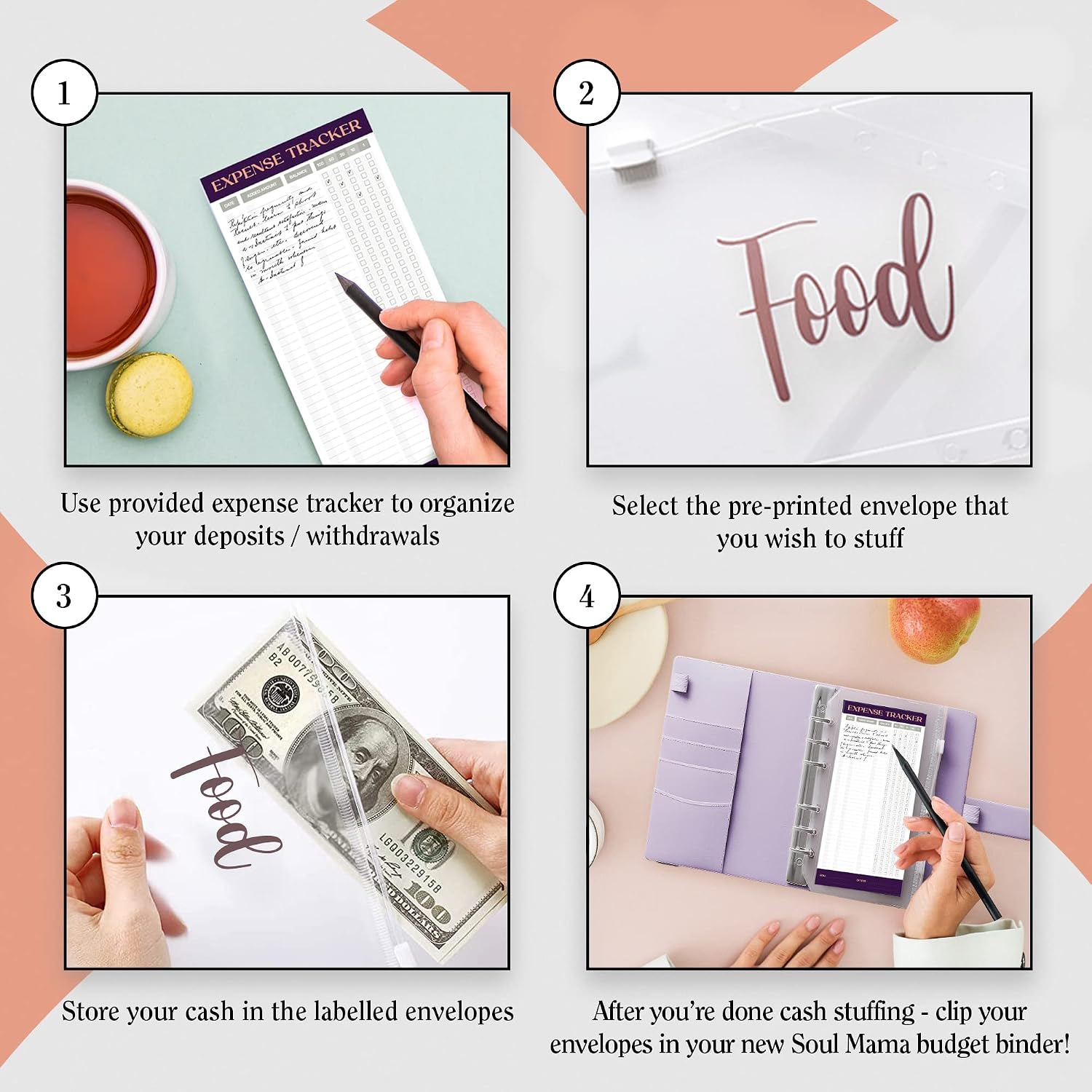 SOUL MAMA Budget Binder with Zipper Envelopes - Purple Money Organizer for Cash, A6 Binder Cash Envelopes for Budgeting, Money Saving Binder with Rose Gold Pre-Printed Stickers image 5