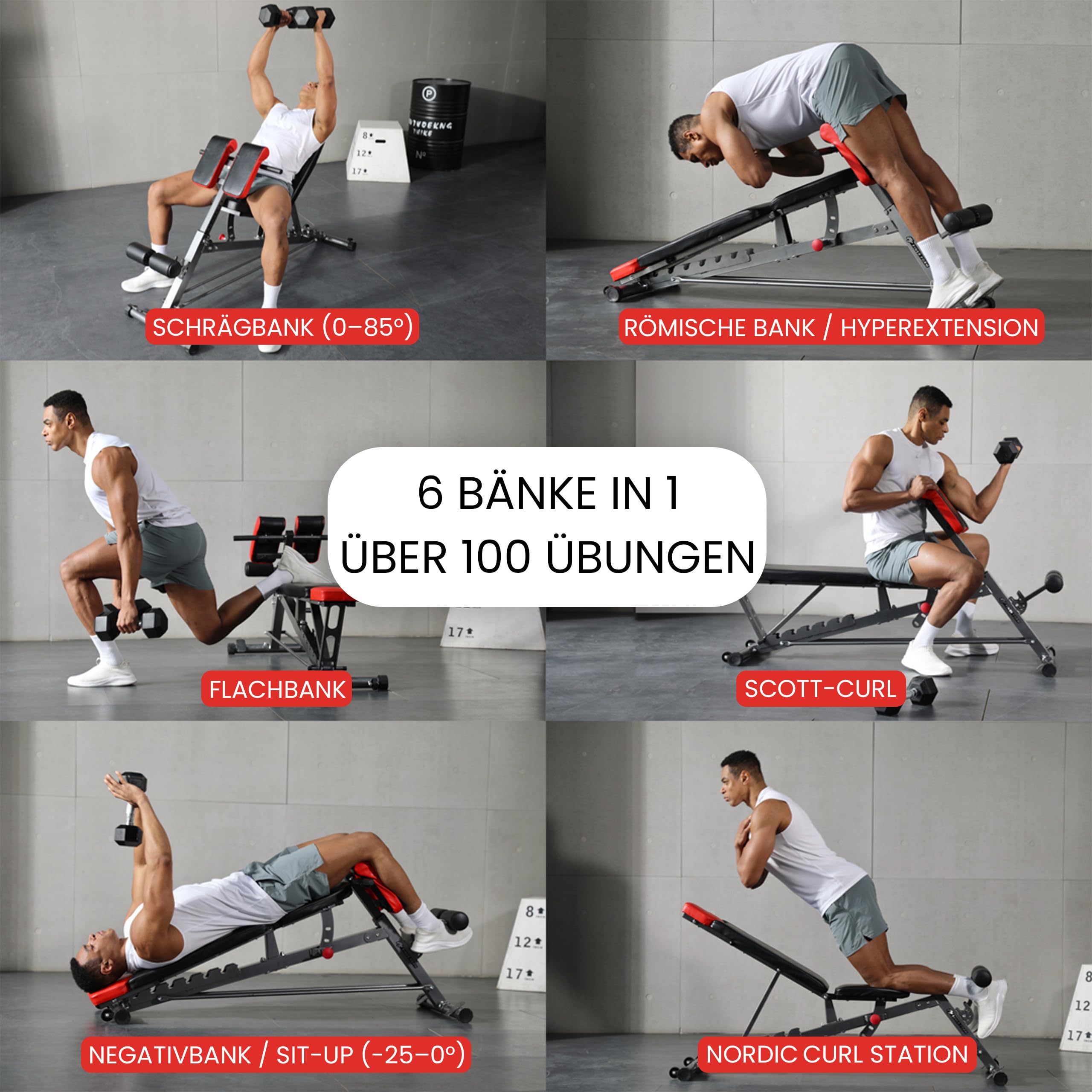 Finer Form Multifunktionale FID Hantelbank für Ganzkörpertraining, übergroße Rückenverlängerung, römischer Stuhl, verstellbare Bauchmuskelbank, Schrägbank, Flachbank