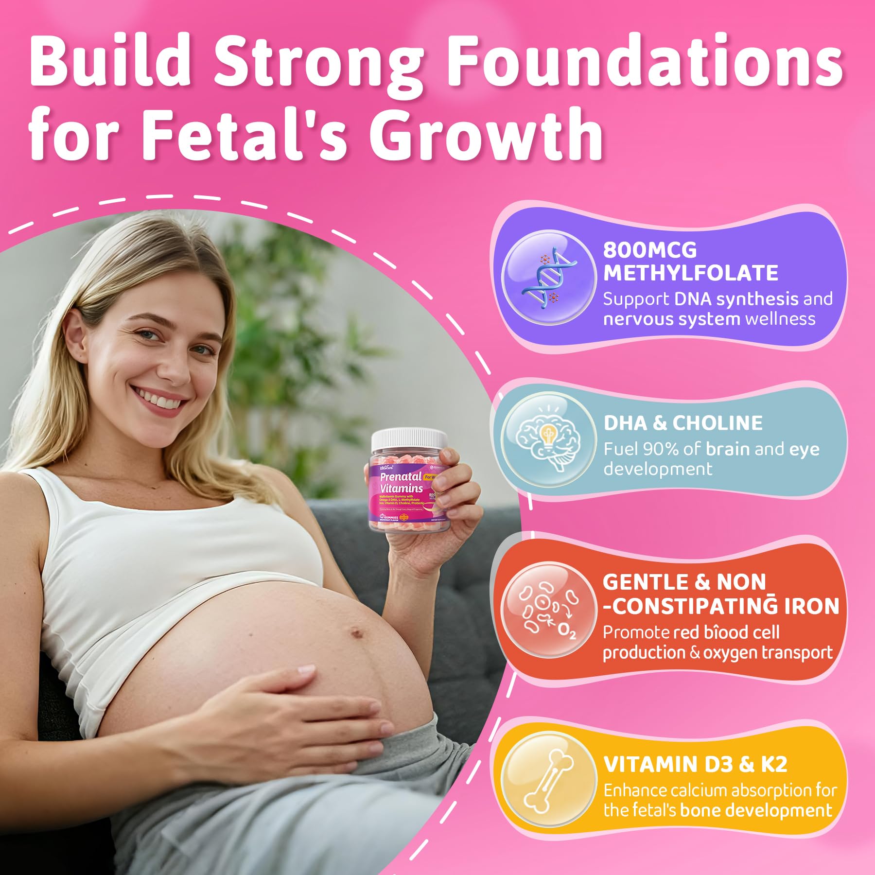 Prenatal Vitamins for Women, Prenatal Gummies w/Omega-3DHA, Choline, Iron — Amazon image 4