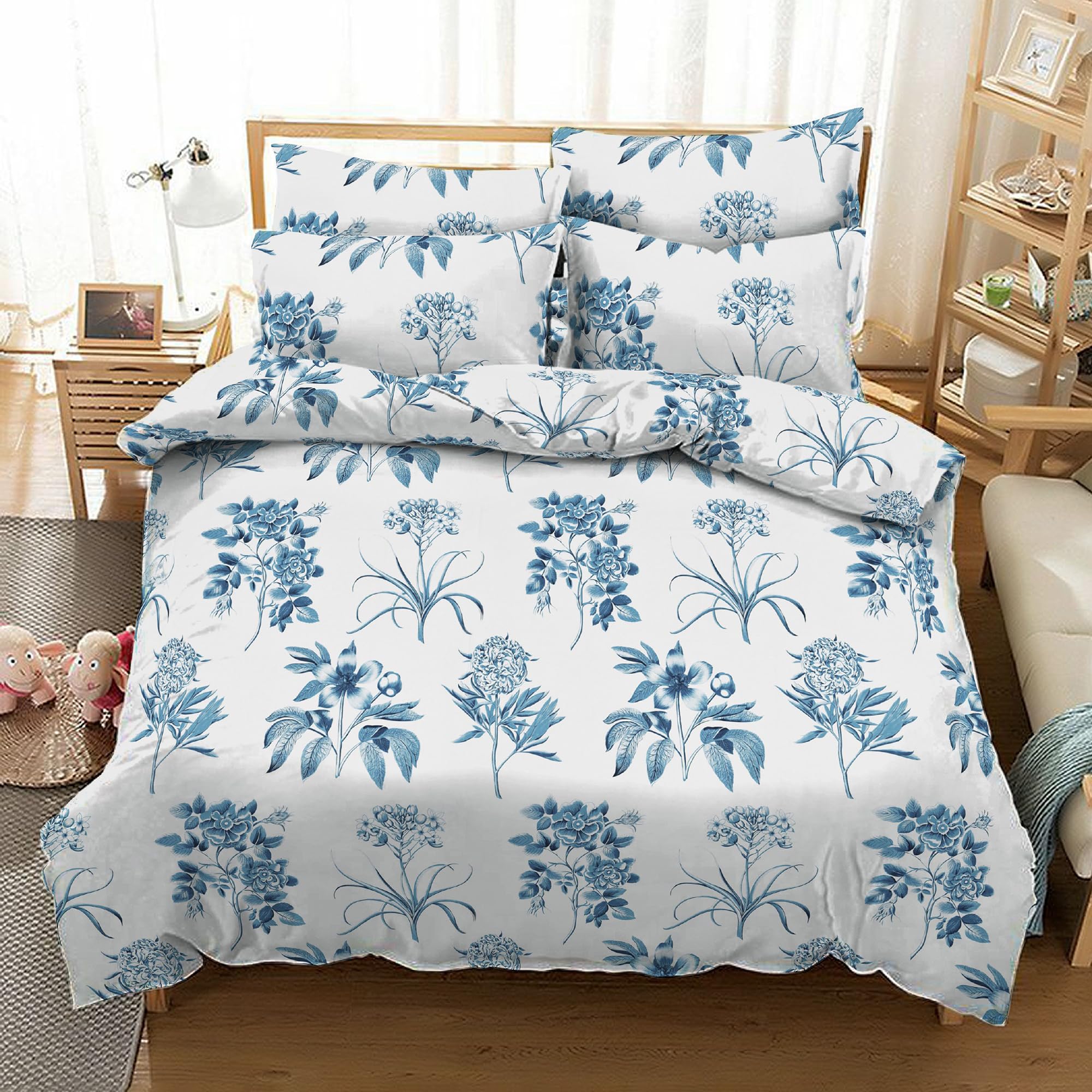 100% Cotton 400 Thread Count Single Duvet Cover Set Printed Floral, Blue Floral
