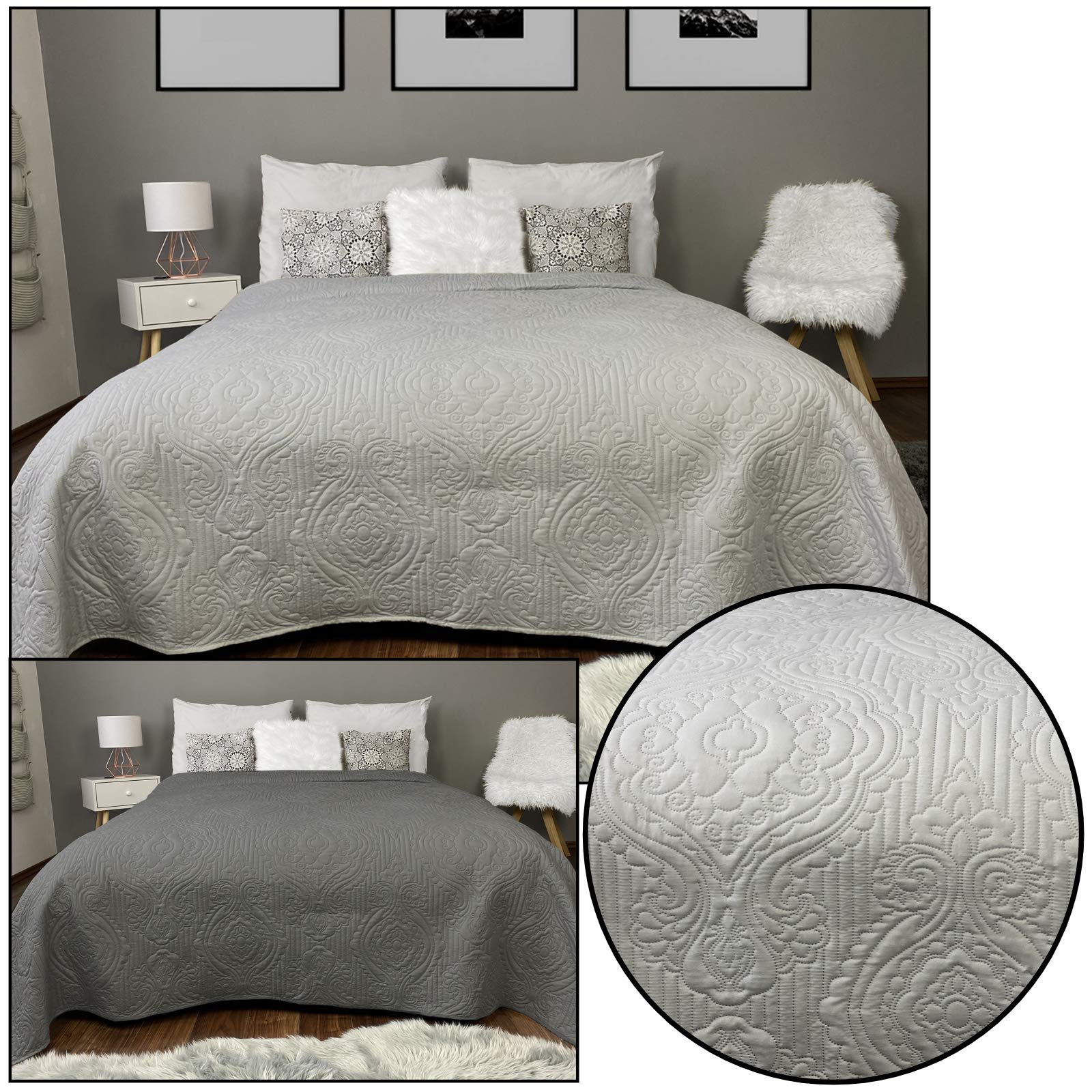 Homelevel Bedsprei, sofaplaid, sprei, dagdeken, plaid, quiltdeken, XXL-deken, overslagdeken, overtrekdeken, 200 x 220 cm, lichtgrijs, donkergrijs
