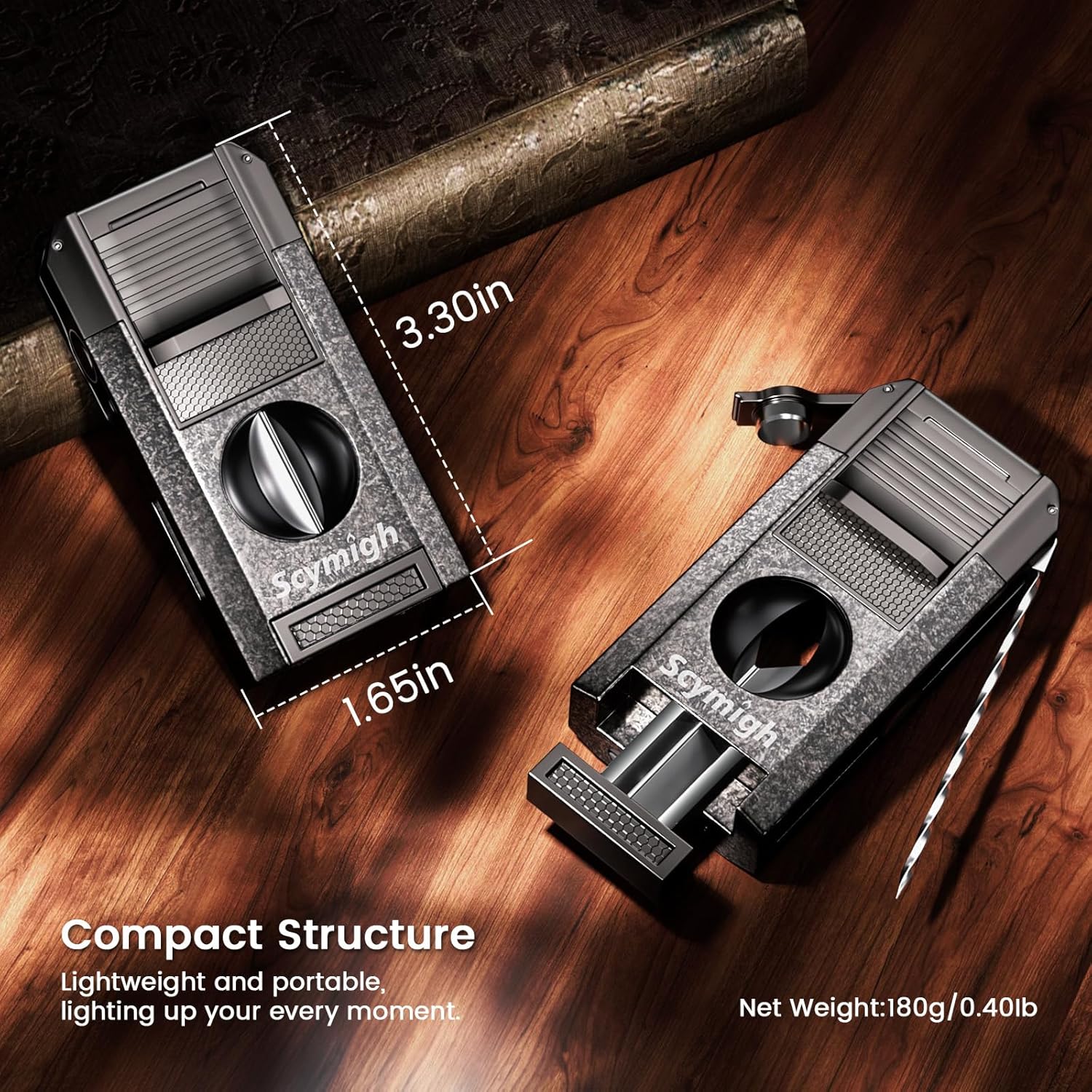 5-in-1 Torch Lighter with Cutter, Punch, Draw Enhancer and Dual Windproof Jet Flame, Accessories Gifts for Men, Refillable Butane Lighter Set for Candles, Outdoor Travel (Butane not Included)