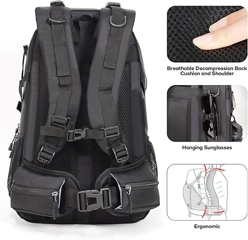Miniatura 4 de Mochila de senderismo para acampar 40L al aire libre, mochila de viaje ligera con cubierta de lluvia para mujeres y hombres (negro)