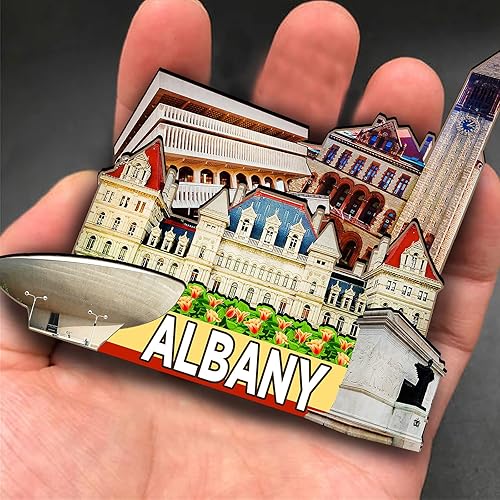 Miniatura 4 de Imán de madera para nevera de Estados Unidos Albany 3D, recuerdos coleccionables, decoraciones artesanales hechas a mano