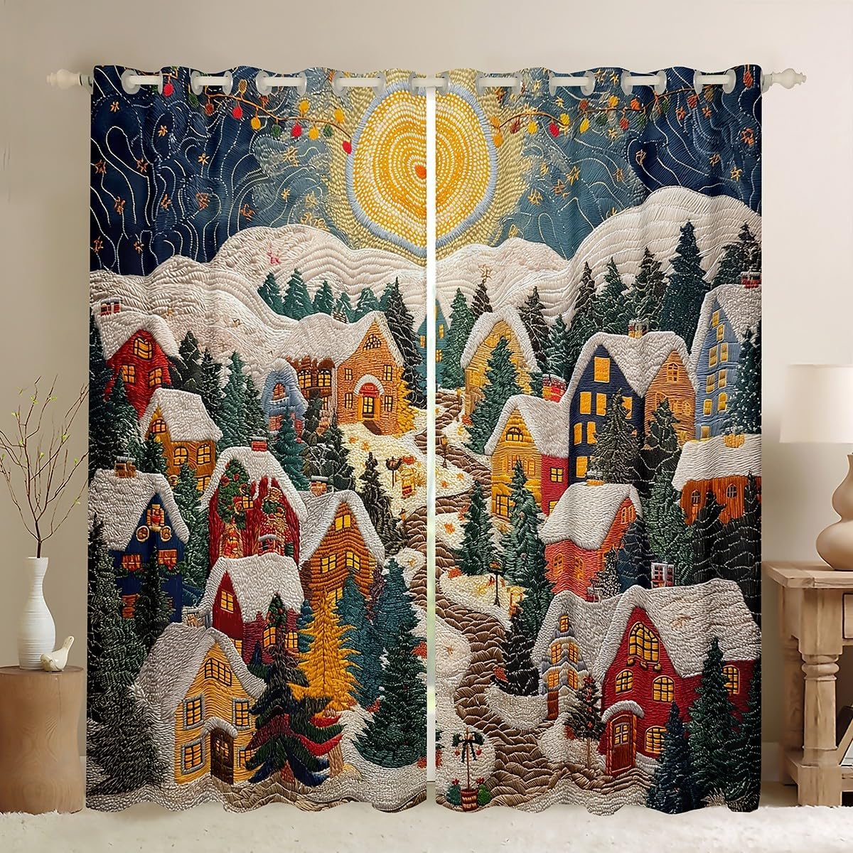 Steam Train Curtains for Bedroom 42Wx84L,Christmas Train Red Roses Retro Flowers Windows Drapes Block 30%-50% Light,Vintage Brown Old Newspaper Style Grommet Window Treatment,2 Panels