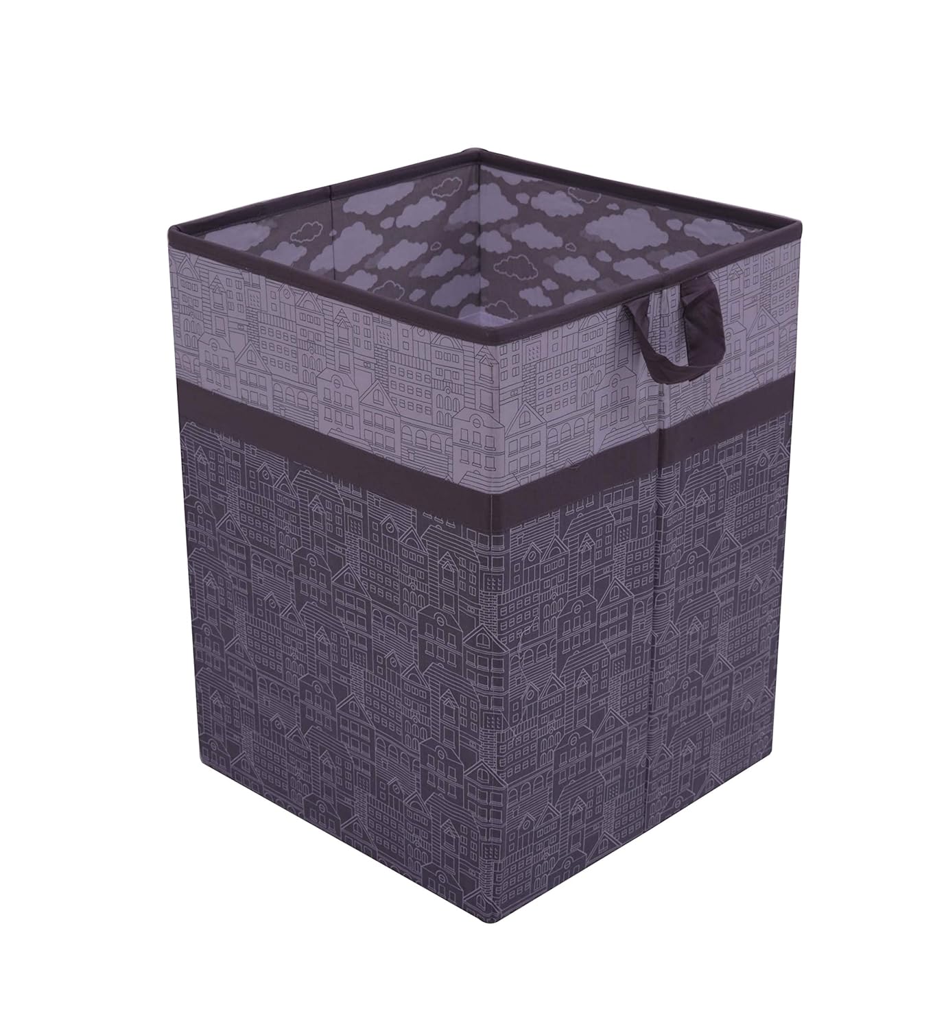 Bacati Clouds in The City Collapsable Hamper, White/Grey