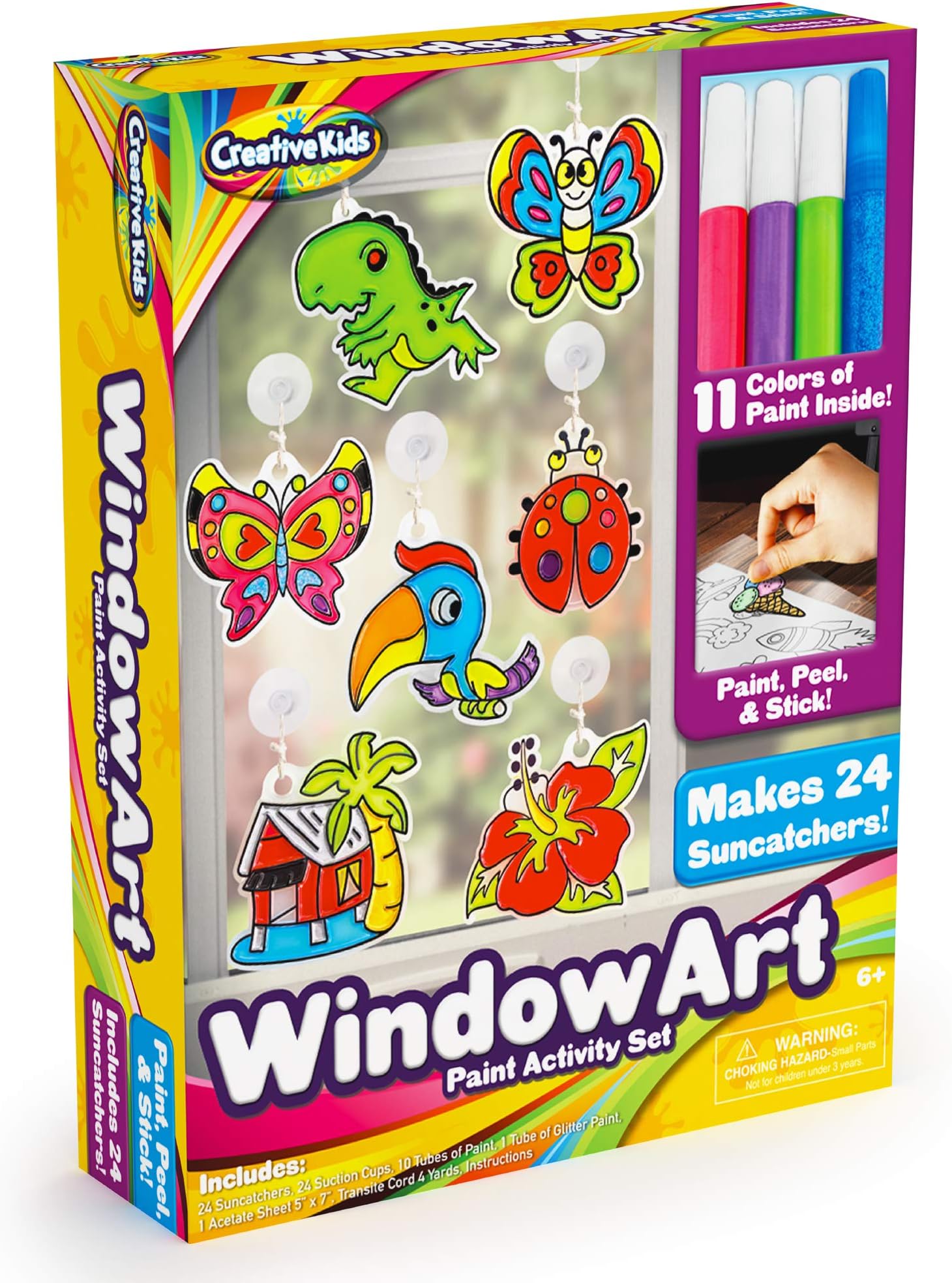 Creative Kids Window Paint Art Kit – Make Your Own Suncatchers Set – 24 Sun Catchers, 24 Suction Cups & 11 Paints – Suncatchers for Kids to Paint - DIY Window & Mirror Arts & Crafts Kit Children
