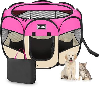 Foldable Pet Playpen, Pop Up Dog Kennel Tent for Indoor and Outdoor Use