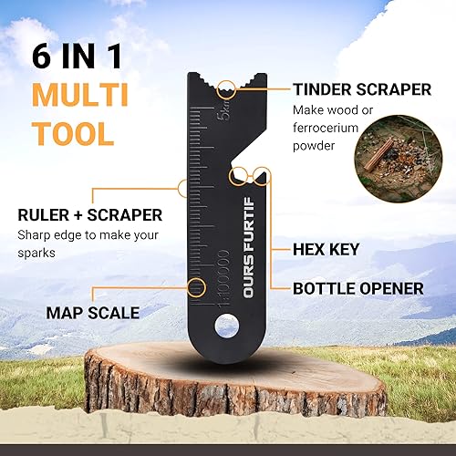 Miniatura 5 de Herramienta de supervivencia de arranque de fuego, barra de ferro de acero y pedernal de 38 pulgadas de grosor, kit de supervivencia de acero al