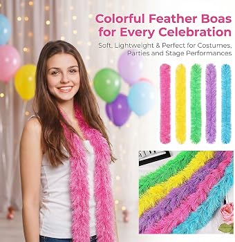 Set De 5 Boas De Plumas Coloridas – Rosa, Azul, Amarillo, Verde Y Lila, 1.5m De Largo Para Disfraces, Carnaval, Halloween Y Fiestas