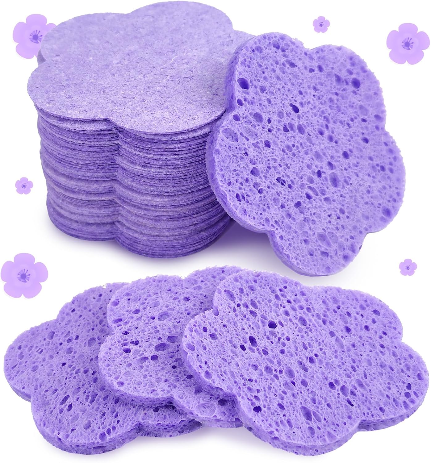 50Count Compressed Face Sponges for Cleansing Flower