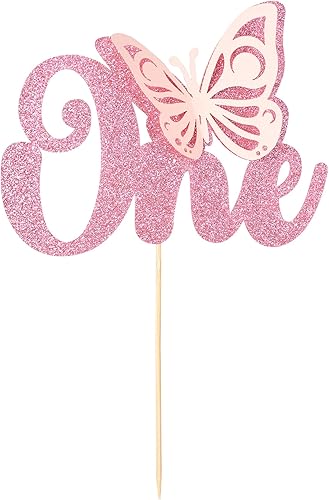 Miniatura 8 de Gyufise 1 decoración de mariposa para pastel con purpurina roja rosa para baby shower, 1er cumpleaños, decoración para fiesta de cumpleaños de 1er