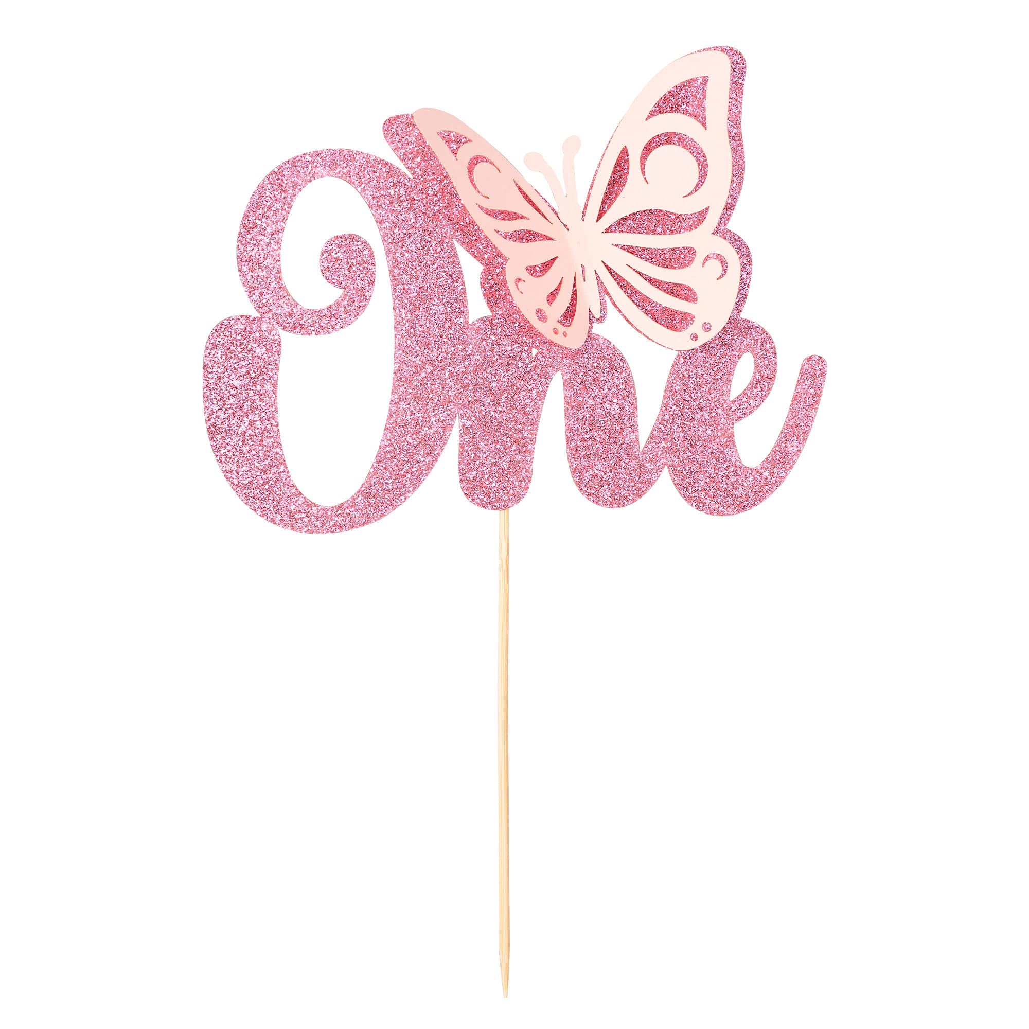 Gyufise 1Pcs Butterfly Cake Topper - Pink Glitter Baby Shower & 1st Birthday Cake Pick Decorations