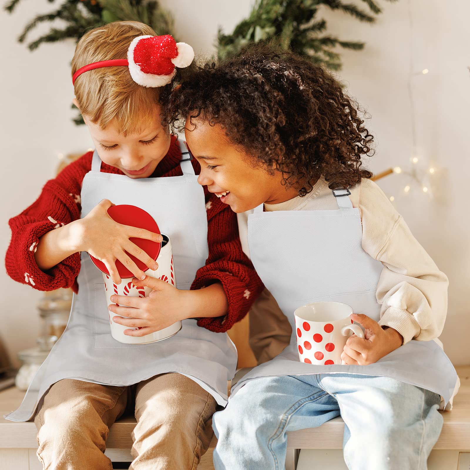 Eurzom 20 Stück Weihnachtsschürzen für Kinder, Künstler, mit Taschen, verstellbare Kochschürzen für Kinder, Malschürzen zum Kochen, Backen
