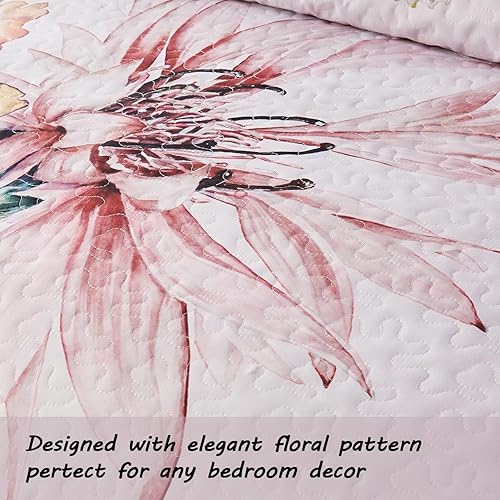 Miniatura 4 de Yogeneg Juego de edredón de tamaño matrimonial y queen, elegante juego de ropa de cama rosa con patrón botánico floral de 3 piezas, colcha de verano