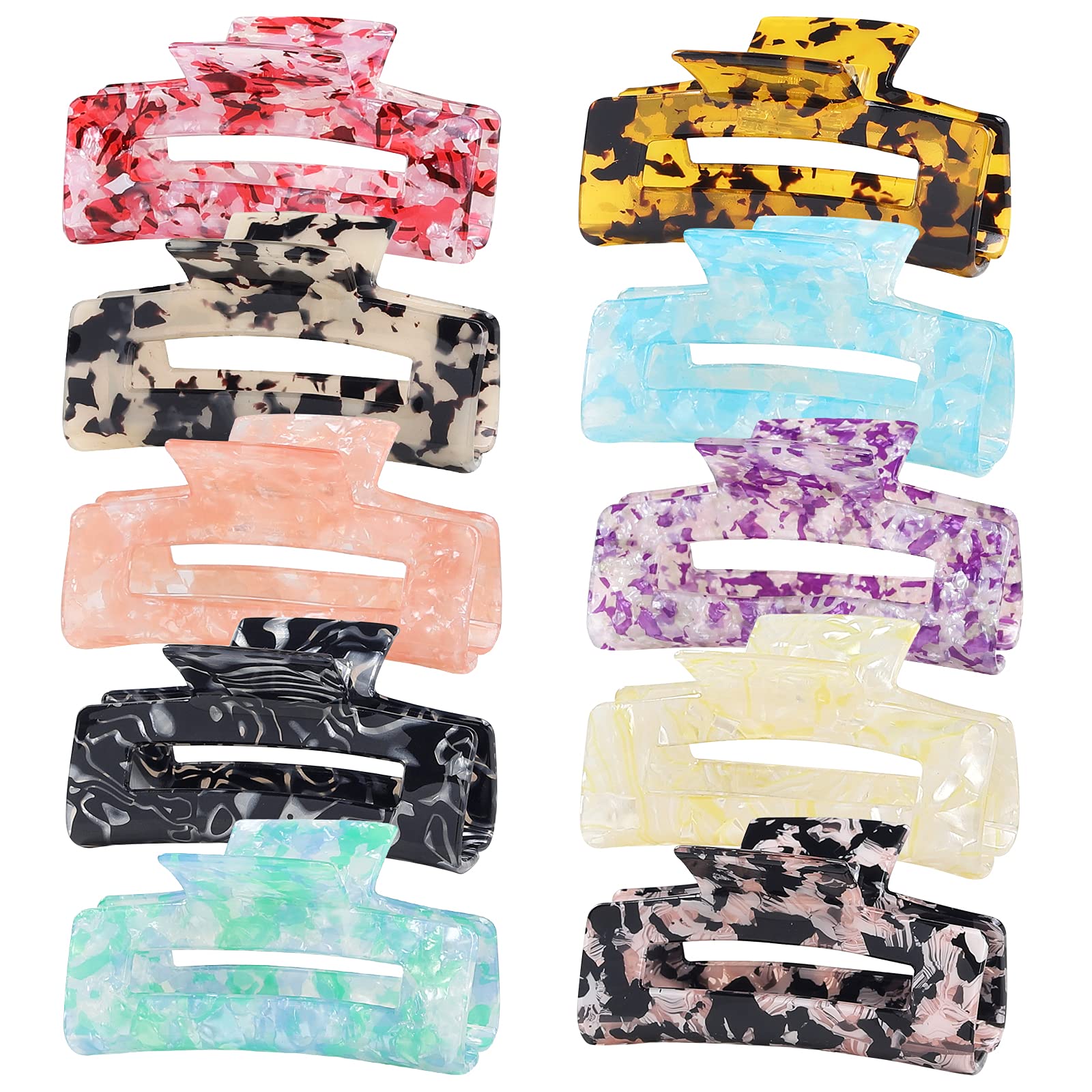 Deviegath 10 Pack Hair Claw Clips Celluloid Rectangular Hair Clips Barrettes for Women Girls Hair Clamps