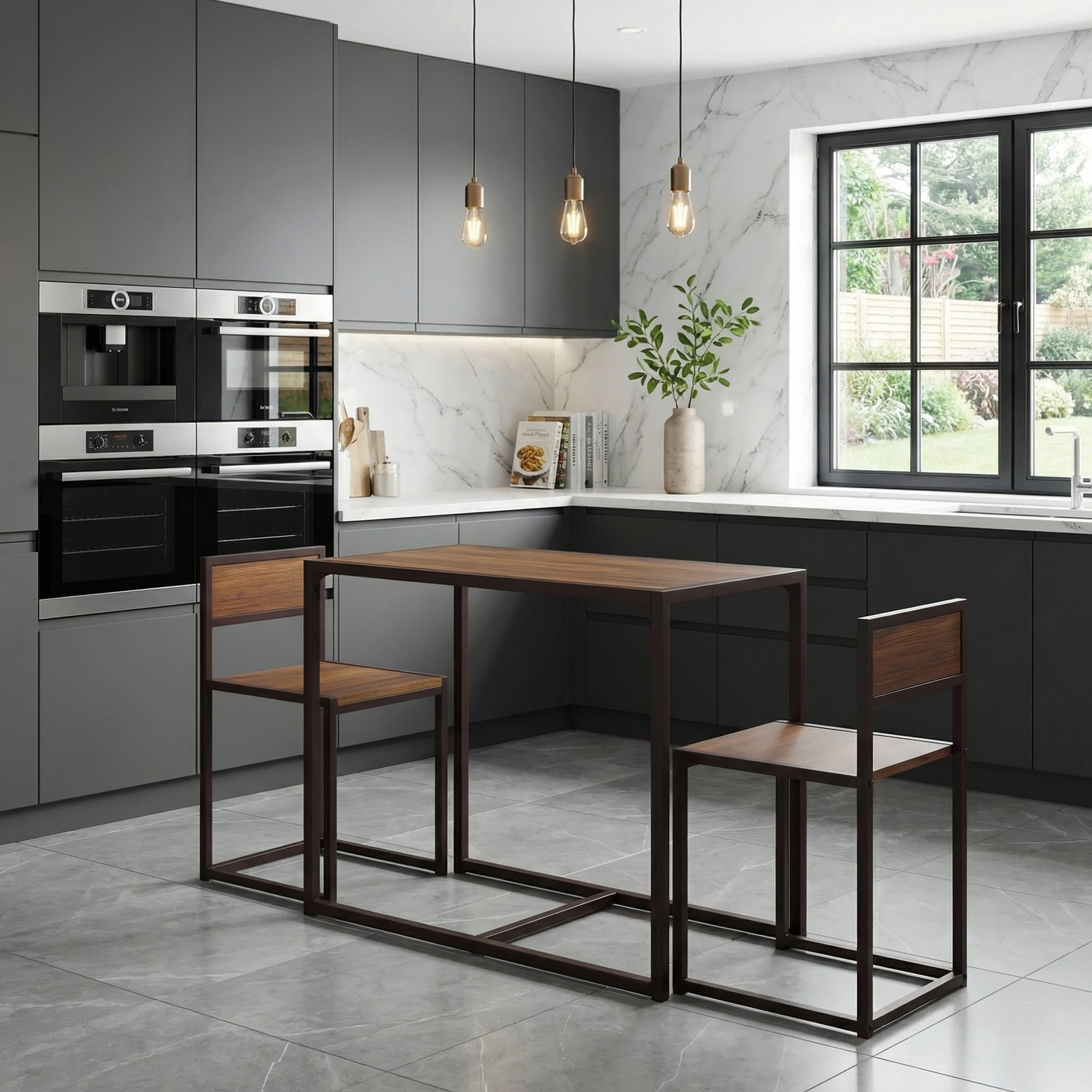 yelloo - Tavolo Bar con Sgabelli Salvaspazio, Angolo Bar per Casa, Tavolino Bar uso Interno, Ideale per Birreria, Pizzeria, Perfetto per Arredare Casa con Stile (Siena - Tavolo + 2 Sedie)