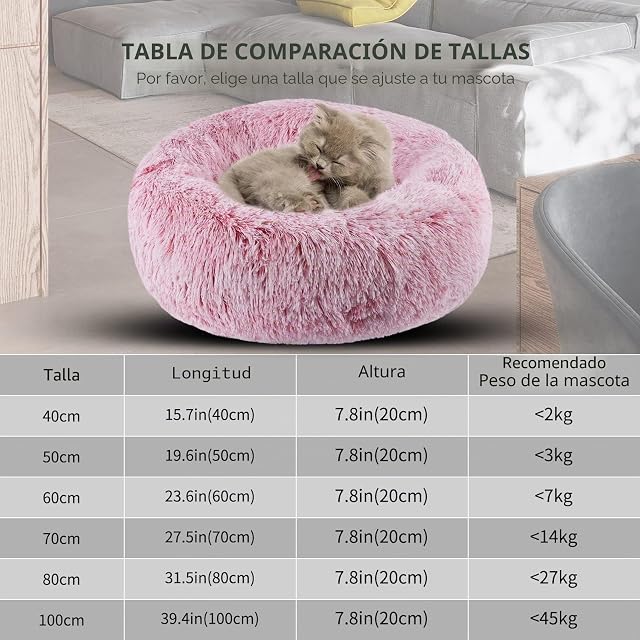 Foto 6 de 7 de BVAGSS Cama de Felpa Deluxe Plush Redonda de Pelo Nido de Donut para Mascotas Deluxe para Gatos y Perros…