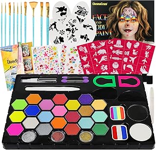 Face Painting Kit for Kids 24 Colors Water-Based Non-Toxic Face Paint Palette With Brushes&Stencils,