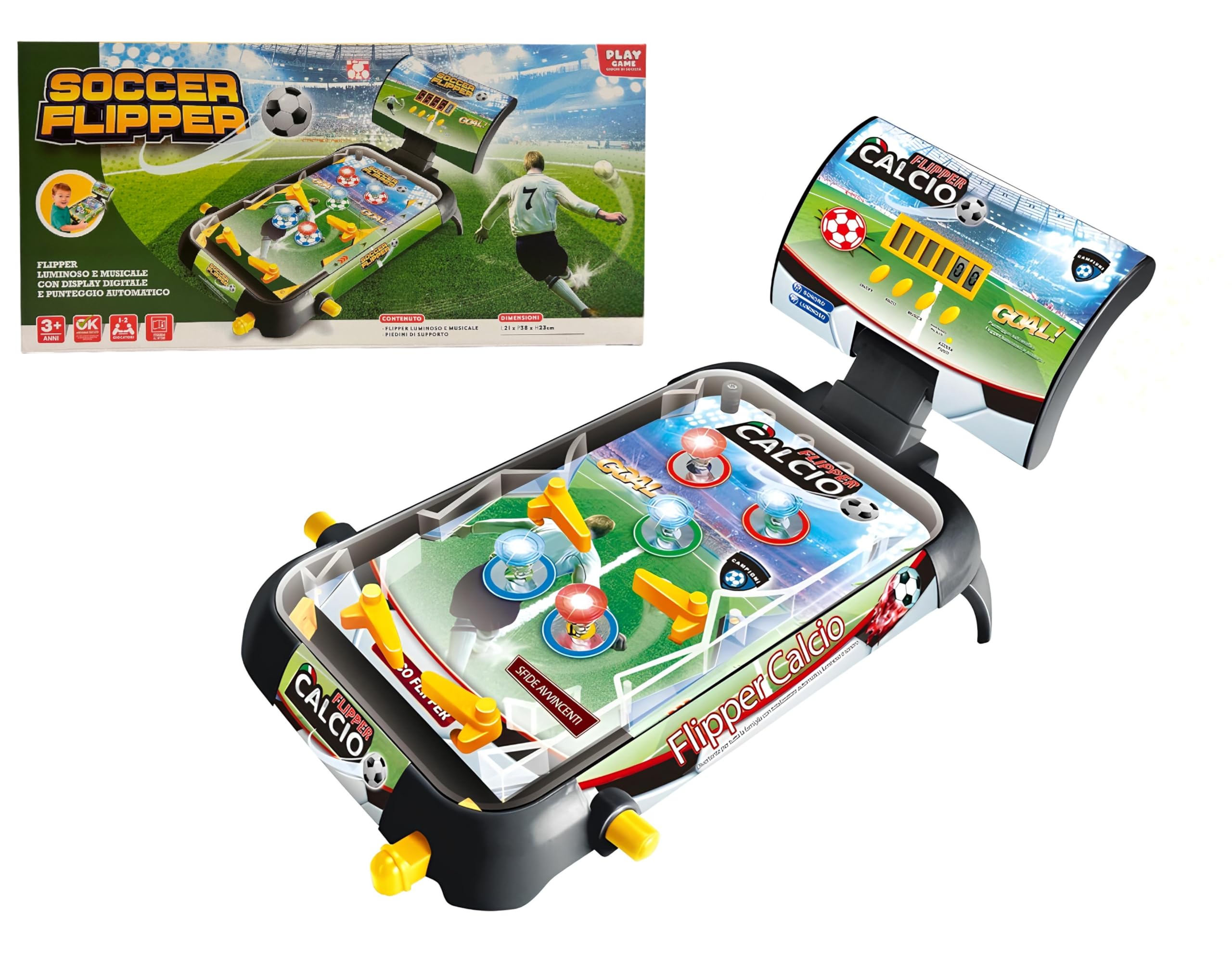 Flipper Elettronico con Effetti Luminosi e Sonori Flipper Elettronico Luci e Suoni Display Digitale Punteggio Automatico Flippers 4 Pale Soccer Footbal Bambini con Musica Pinball Gioco Arcade