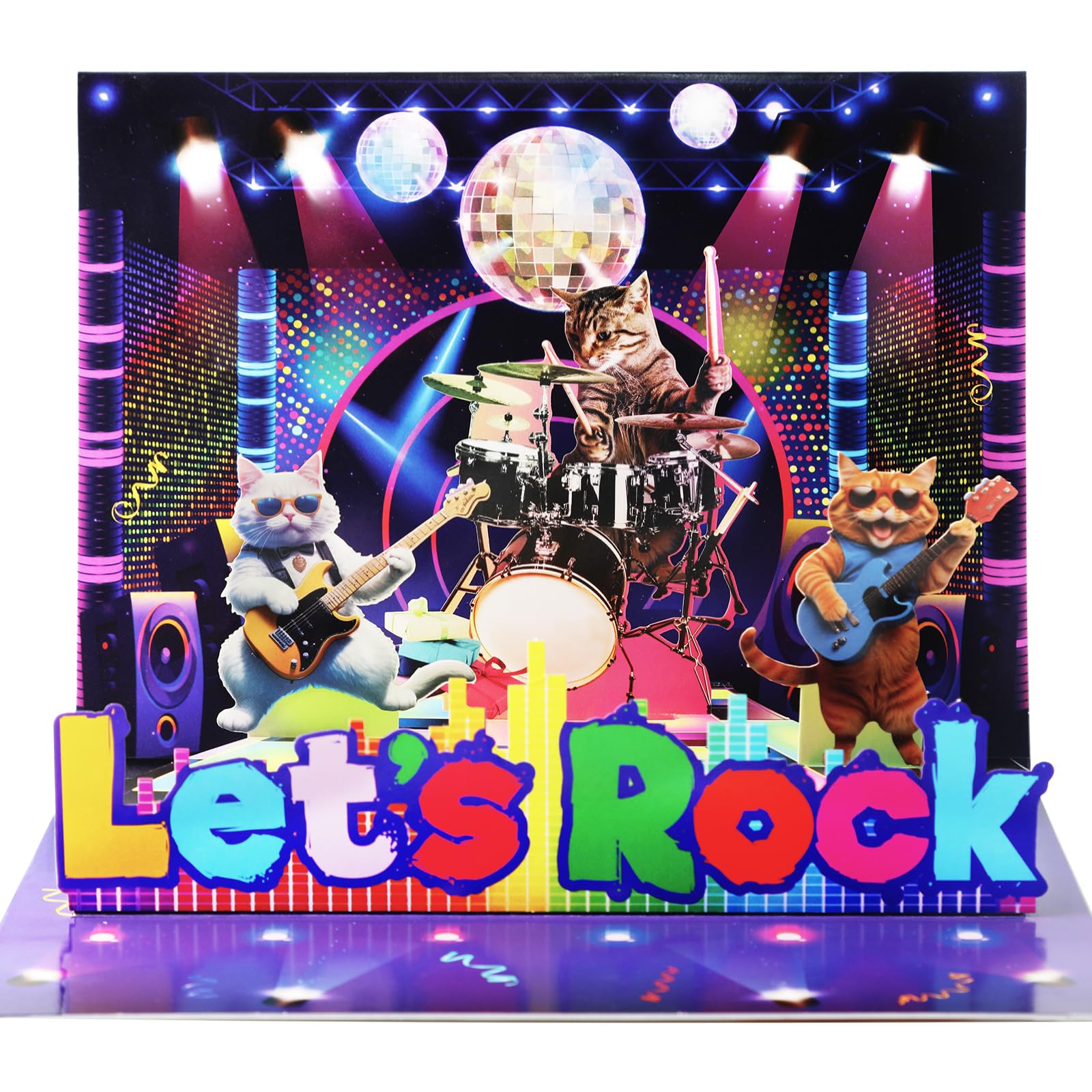 Rockin' Cat Birthday Card with Lights & Music, Musical Greeting Card with Pop-Up Guitar Cat for Cat Lovers, Unique Fun Gift for Women & Men