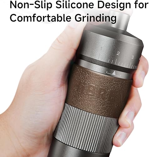 Miniatura 4 de HiBREW G4B - Molinillo de café manual con esfera ajustable externa, molino de rebabas cónicas de aluminio, ajustes numéricos y estuche de viaje,