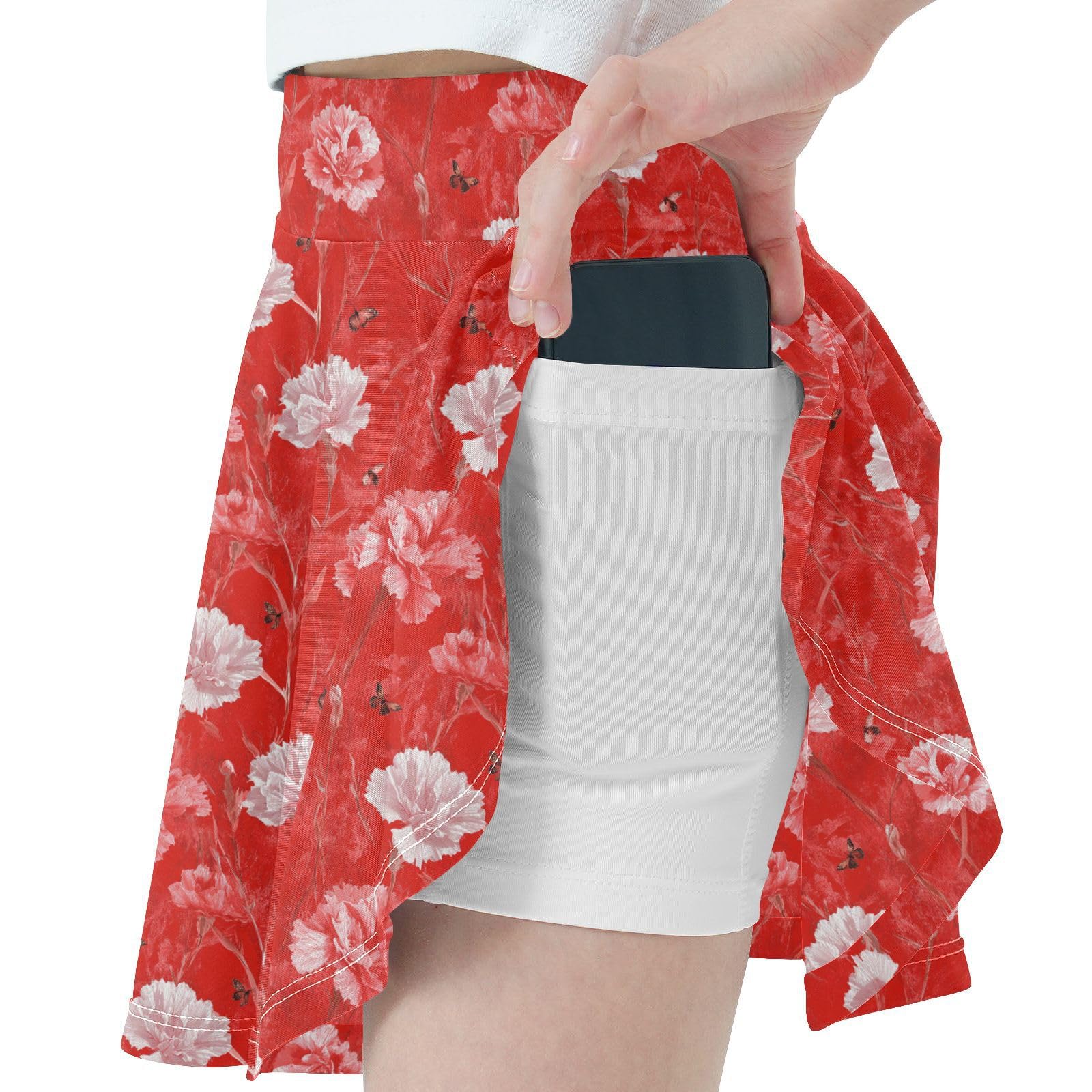 JUNZAN Flowers in Red Girls Skorts with Shorts Flowy Pleated Skirts for Kids with Pockets Scort Skirt Little Girl