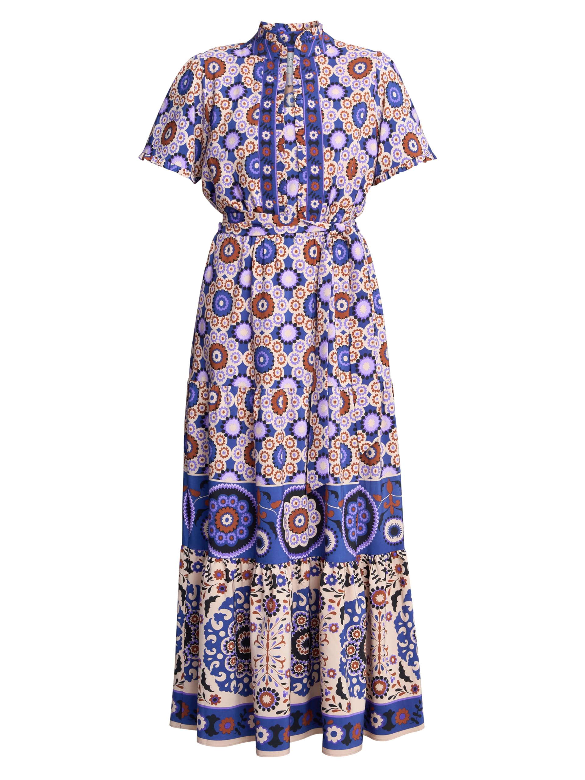 Gina Bacconi Women's Printed Maxi Dress Cocktail, Beige/Blue, 14