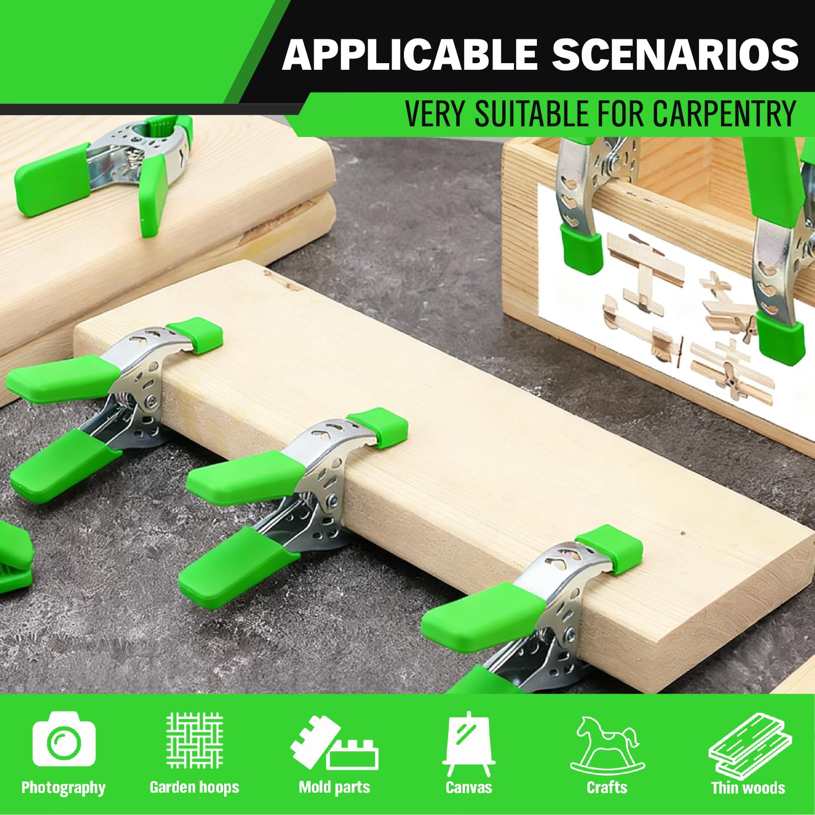 SWANLAKE - Abrazadera de resorte de 16 piezas, abrazaderas de resorte de metal resistente, apertura de mandíbula de 2.4 pulgadas